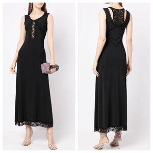 Natasha Zinko Black Lace Trimmed Midi Slip Dress Womens Medium